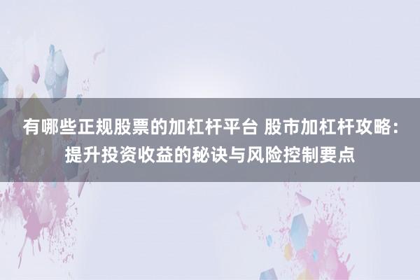 有哪些正规股票的加杠杆平台 股市加杠杆攻略：提升投资收益的秘诀与风险控制要点