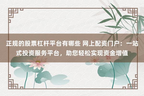 正规的股票杠杆平台有哪些 网上配资门户：一站式投资服务平台，助您轻松实现资金增值