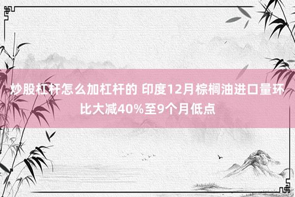 炒股杠杆怎么加杠杆的 印度12月棕榈油进口量环比大减40%至9个月低点
