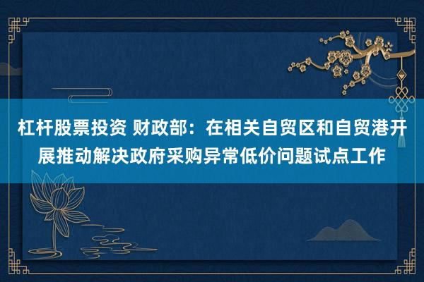 杠杆股票投资 财政部：在相关自贸区和自贸港开展推动解决政府采购异常低价问题试点工作