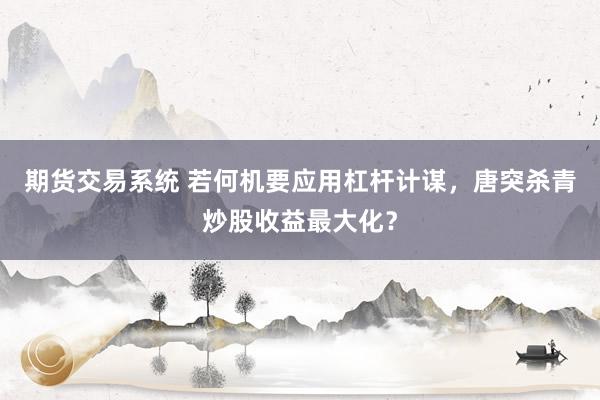期货交易系统 若何机要应用杠杆计谋，唐突杀青炒股收益最大化？