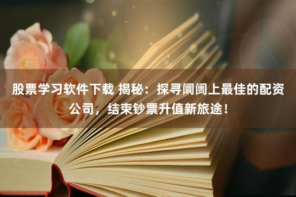 股票学习软件下载 揭秘：探寻阛阓上最佳的配资公司，结束钞票升值新旅途！