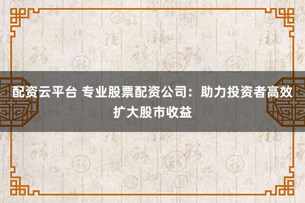配资云平台 专业股票配资公司：助力投资者高效扩大股市收益