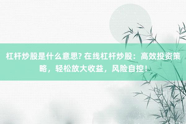 杠杆炒股是什么意思? 在线杠杆炒股：高效投资策略，轻松放大收益，风险自控！